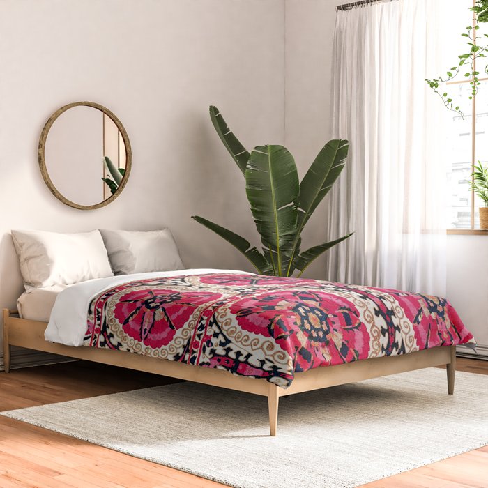 Large Medallion Suzani Bokhara Uzbek Embroidery Print Comforter Gallery Image 2