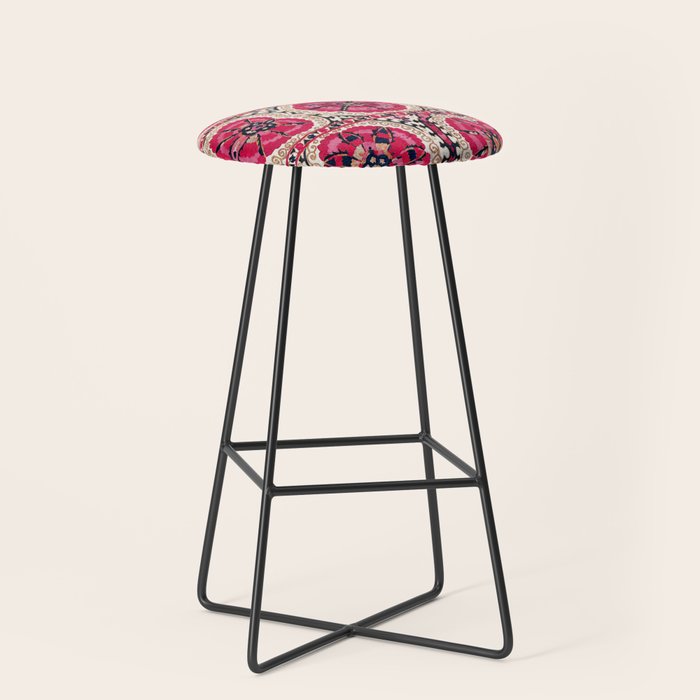 Large Medallion Suzani Bokhara Uzbek Embroidery Print Stool Gallery Image 1