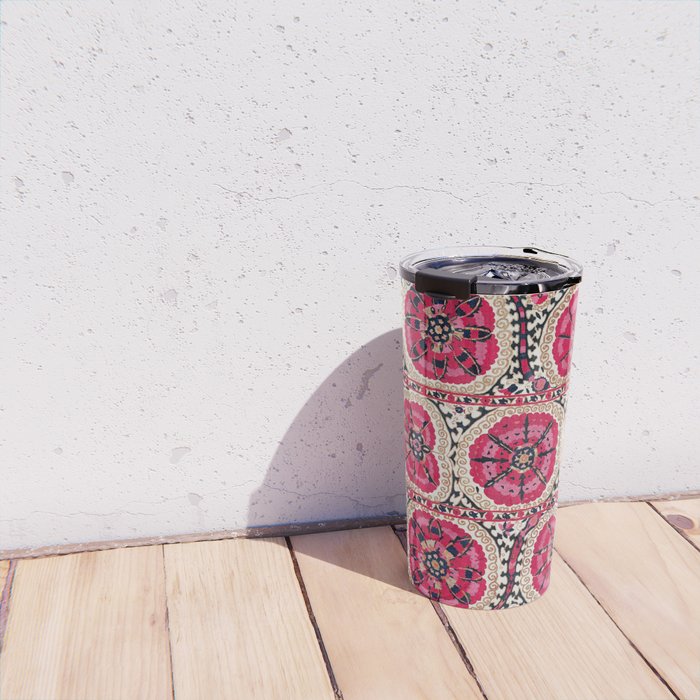 Large Medallion Suzani Bokhara Uzbek Embroidery Print Travel Mug Gallery Image 4