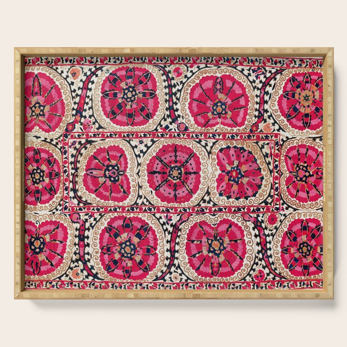 Large Medallion Suzani Bokhara Uzbek Embroidery Print Serving Tray Gallery Image 1