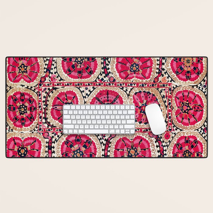 Large Medallion Suzani Bokhara Uzbek Embroidery Print Desk Mat Gallery Image 1