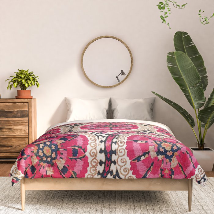 Large Medallion Suzani Bokhara Uzbek Embroidery Print Comforter Gallery Image 3
