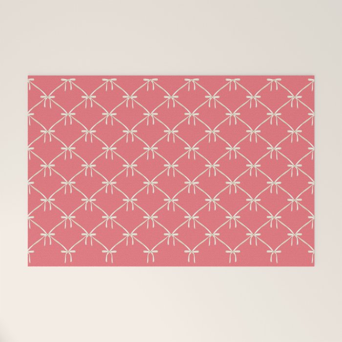 Bows & Ribbons Pattern LII Coral Pink Welcome Mat Gallery Image 1