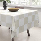 Pale Neutral Beige and White Framed Check Pattern Tablecloth Gallery Image 3