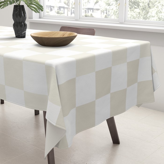 Pale Neutral Beige and White Framed Check Pattern Tablecloth Gallery Image 3