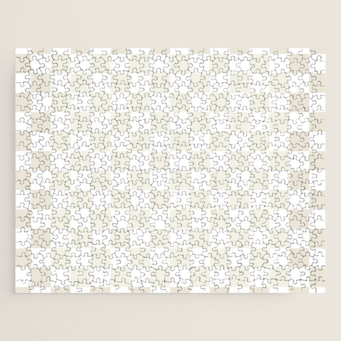 Pale Neutral Beige and White Framed Check Pattern Jigsaw Puzzle Gallery Image 1