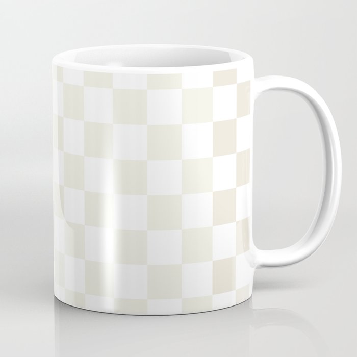 Pale Neutral Beige and White Framed Check Pattern Coffee Mug Gallery Image 1