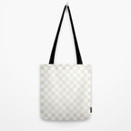 Pale Neutral Beige and White Framed Check Pattern Tote Bag Gallery Image 2