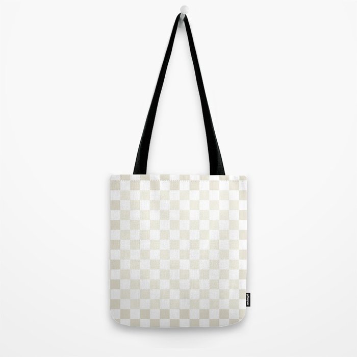 Pale Neutral Beige and White Framed Check Pattern Tote Bag Gallery Image 2