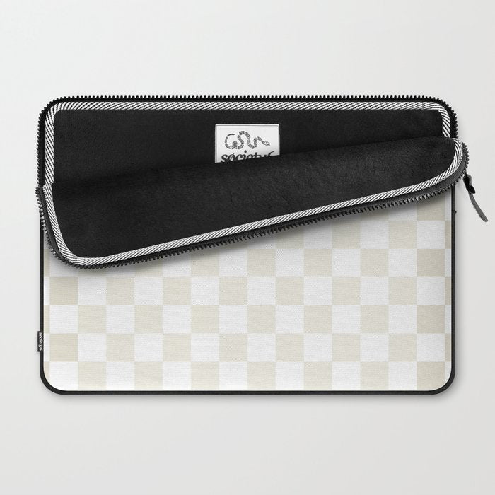 Pale Neutral Beige and White Framed Check Pattern Laptop Sleeve Gallery Image 2
