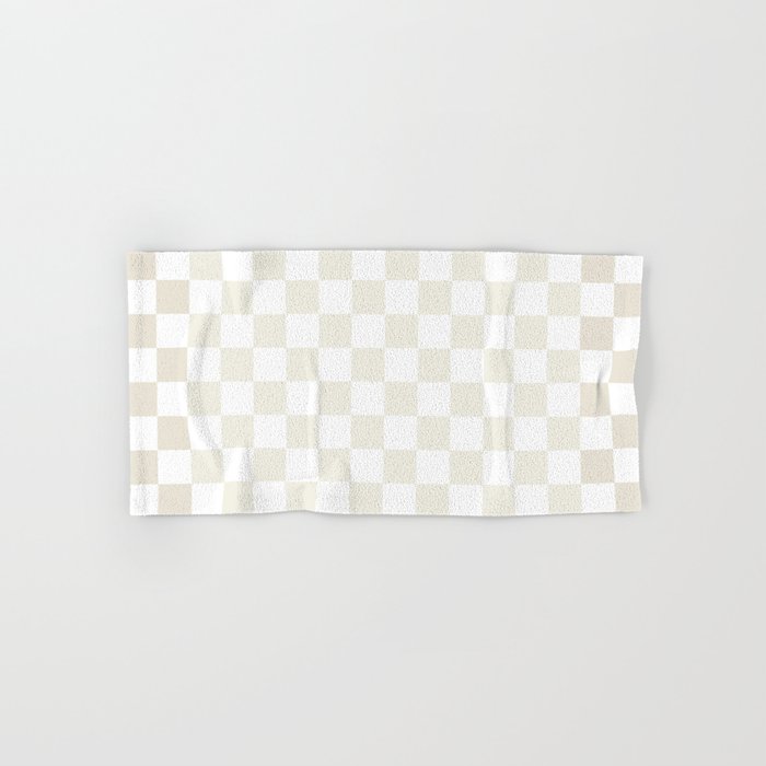 Pale Neutral Beige and White Framed Check Pattern Bath Towel Gallery Image 1