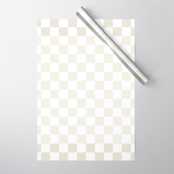 Pale Neutral Beige and White Framed Check Pattern Wrapping Paper Gallery Image 1
