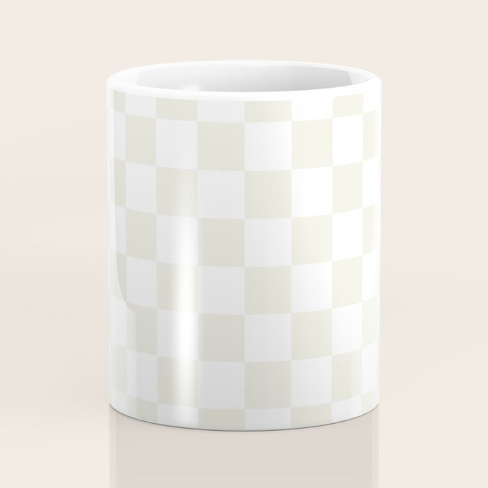 Pale Neutral Beige and White Framed Check Pattern Coffee Mug Gallery Image 4