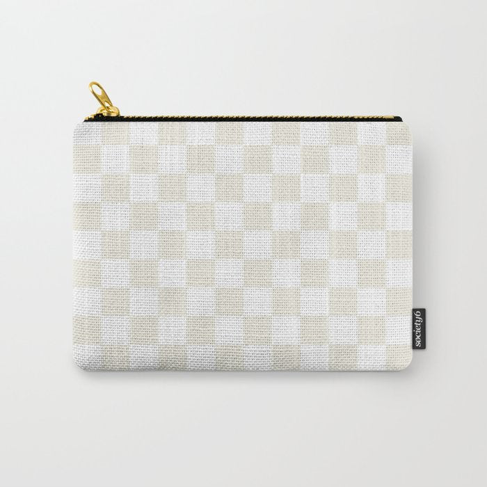 Pale Neutral Beige and White Framed Check Pattern Carry All Pouch Gallery Image 1