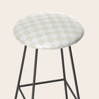 Pale Neutral Beige and White Framed Check Pattern Stool Gallery Image 2