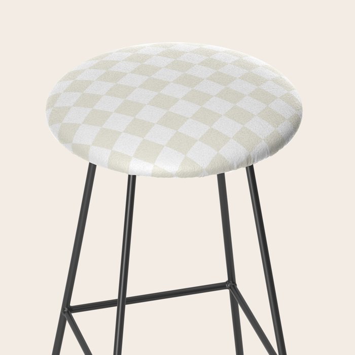 Pale Neutral Beige and White Framed Check Pattern Stool Gallery Image 2