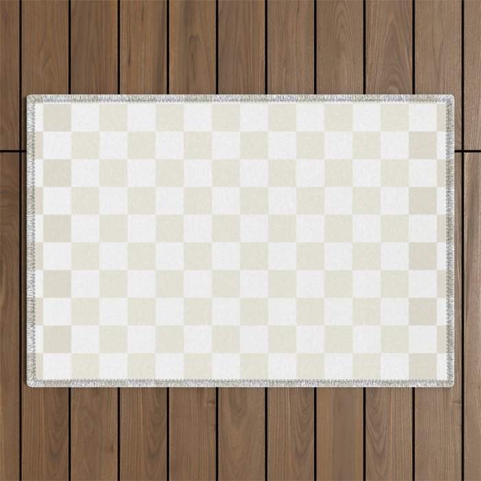 Pale Neutral Beige and White Framed Check Pattern Outdoor Rug Gallery Image 1