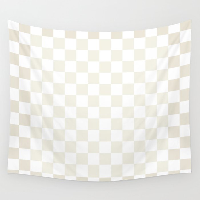 Pale Neutral Beige and White Framed Check Pattern Wall Tapestry Gallery Image 4
