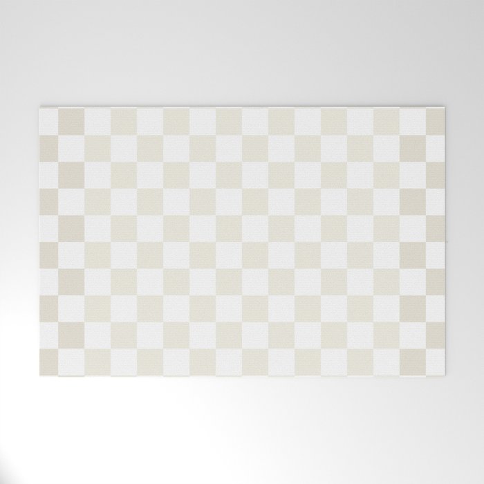 Pale Neutral Beige and White Framed Check Pattern Welcome Mat Gallery Image 1