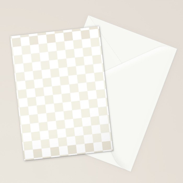 Pale Neutral Beige and White Framed Check Pattern Stationery Card Gallery Image 2
