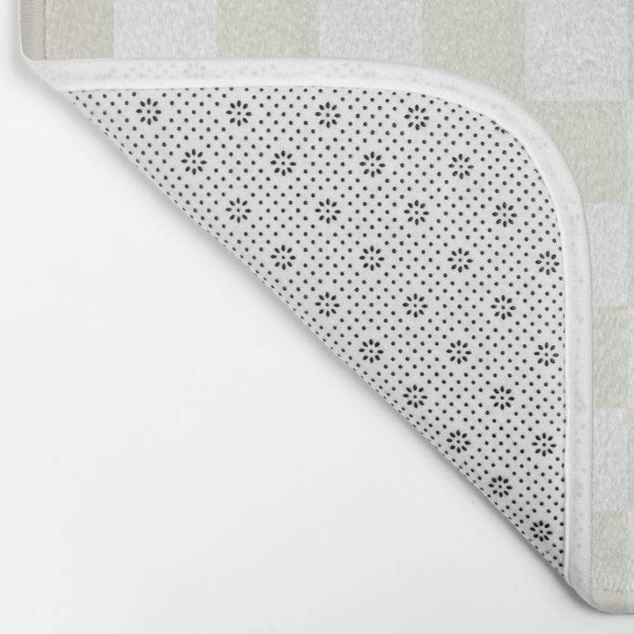 Pale Neutral Beige and White Framed Check Pattern Bath Mat Gallery Image 2