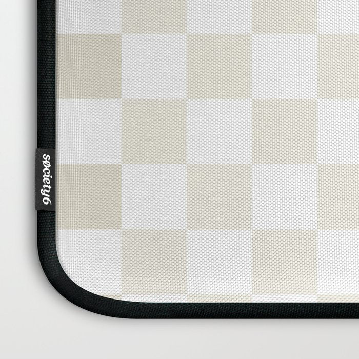 Pale Neutral Beige and White Framed Check Pattern Laptop Sleeve Gallery Image 3