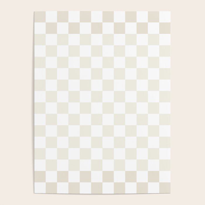 Pale Neutral Beige and White Framed Check Pattern Poster Gallery Image 4