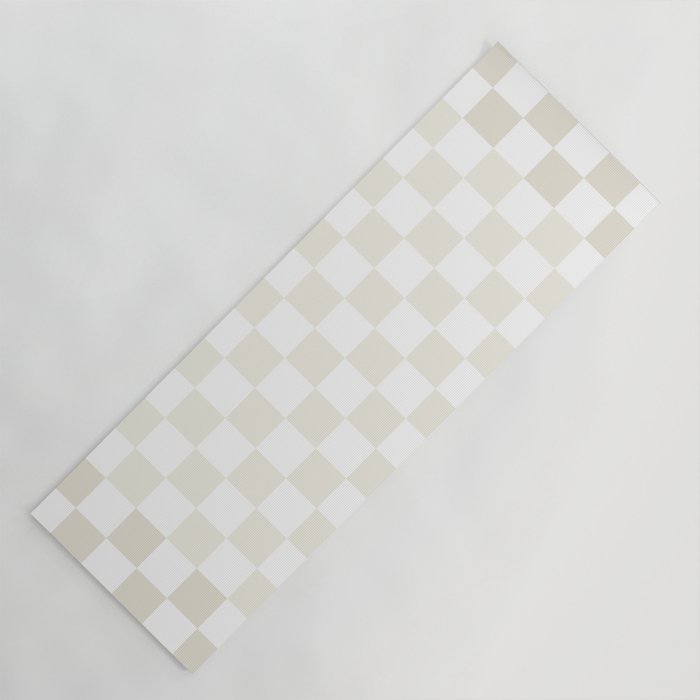 Pale Neutral Beige and White Framed Check Pattern Yoga Mat Gallery Image 1