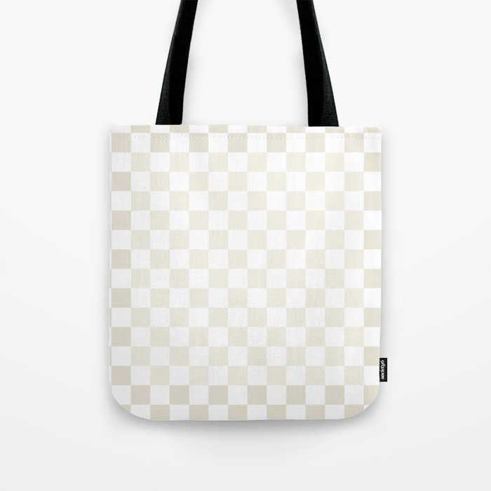 Pale Neutral Beige and White Framed Check Pattern Tote Bag Gallery Image 1