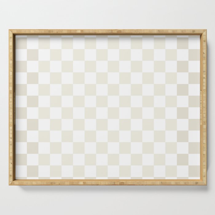 Pale Neutral Beige and White Framed Check Pattern Serving Tray Gallery Image 1