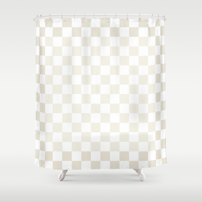 Pale Neutral Beige and White Framed Check Pattern Shower Curtain Gallery Image 1