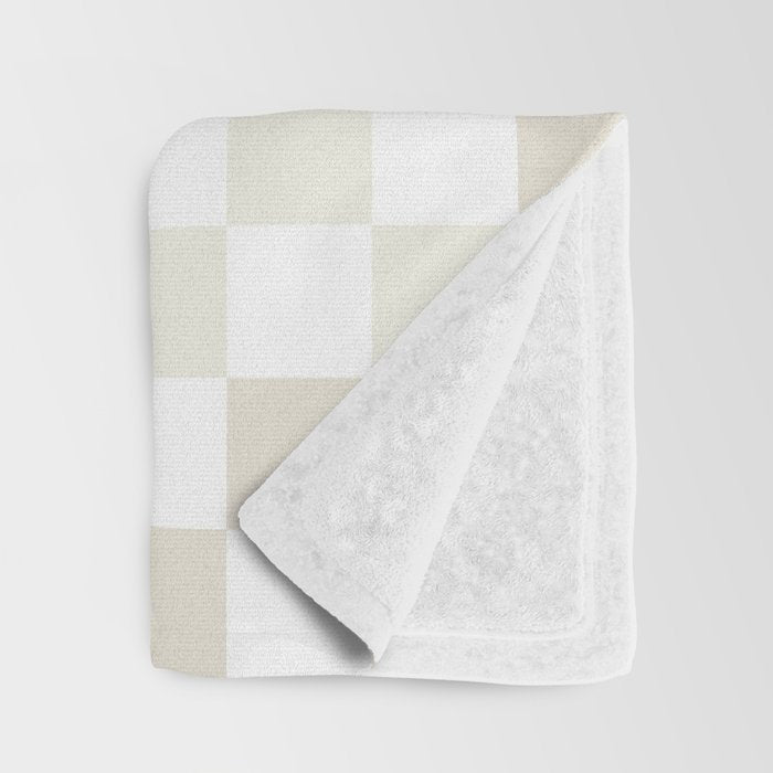 Pale Neutral Beige and White Framed Check Pattern Throw Blanket Gallery Image 3