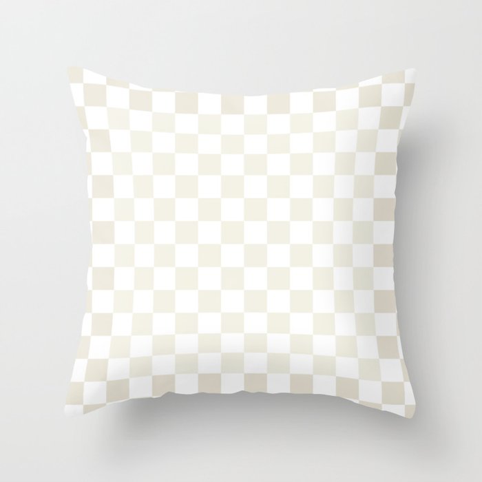 Pale Neutral Beige and White Framed Check Pattern Throw Pillow Gallery Image 1