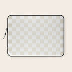 Pale Neutral Beige and White Framed Check Pattern Laptop Sleeve Gallery Image 1