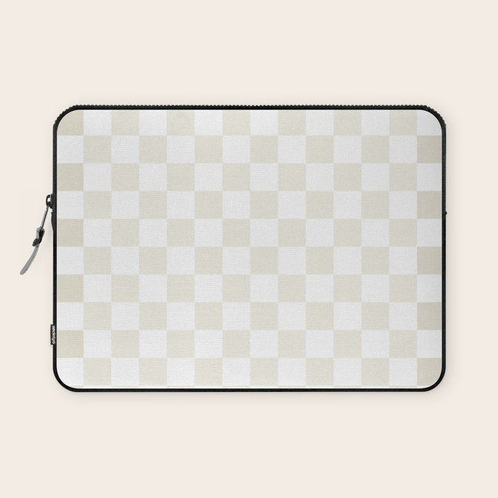 Pale Neutral Beige and White Framed Check Pattern Laptop Sleeve Gallery Image 1