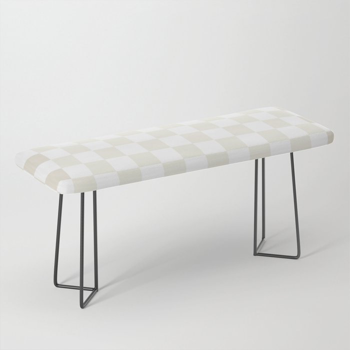 Pale Neutral Beige and White Framed Check Pattern Bench Gallery Image 1