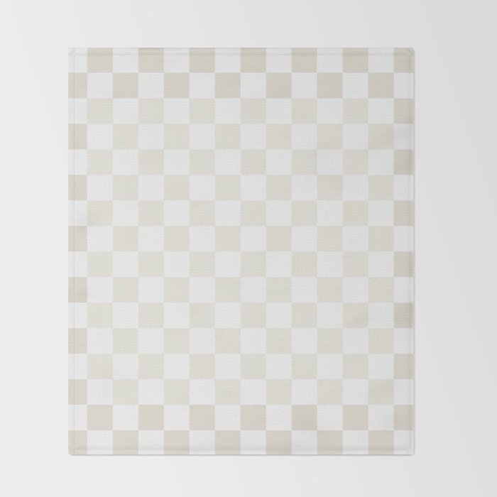 Pale Neutral Beige and White Framed Check Pattern Throw Blanket Gallery Image 2