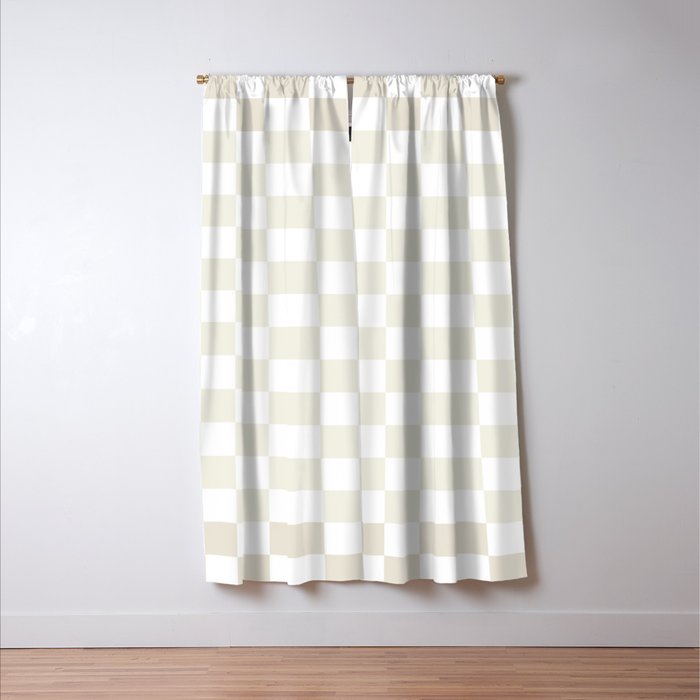 Pale Neutral Beige and White Framed Check Pattern Window Curtain Gallery Image 3