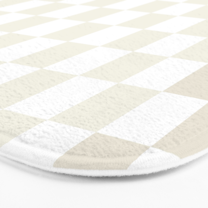 Pale Neutral Beige and White Framed Check Pattern Bath Mat Gallery Image 3