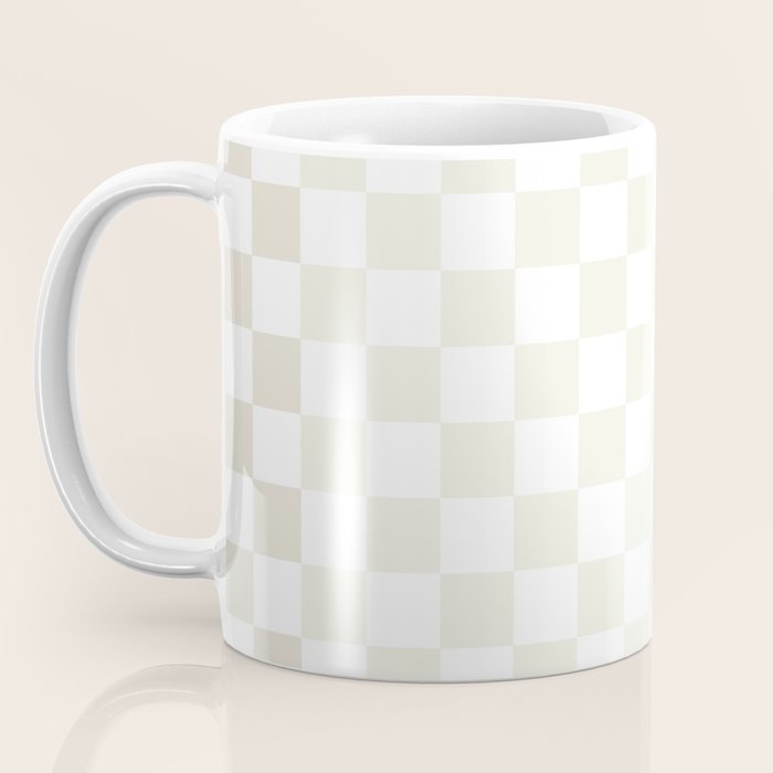 Pale Neutral Beige and White Framed Check Pattern Coffee Mug Gallery Image 3