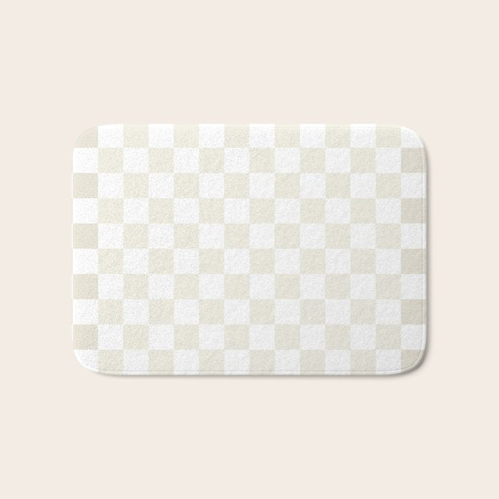 Pale Neutral Beige and White Framed Check Pattern Bath Mat Gallery Image 1