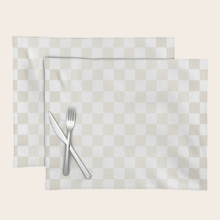 Pale Neutral Beige and White Framed Check Pattern Placemat Gallery Image 1