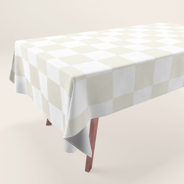 Pale Neutral Beige and White Framed Check Pattern Tablecloth Gallery Image 1