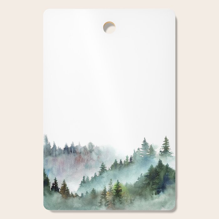 Watercolor Pine Forest Mountains in the Fog Cutting Board Gallery Image 1