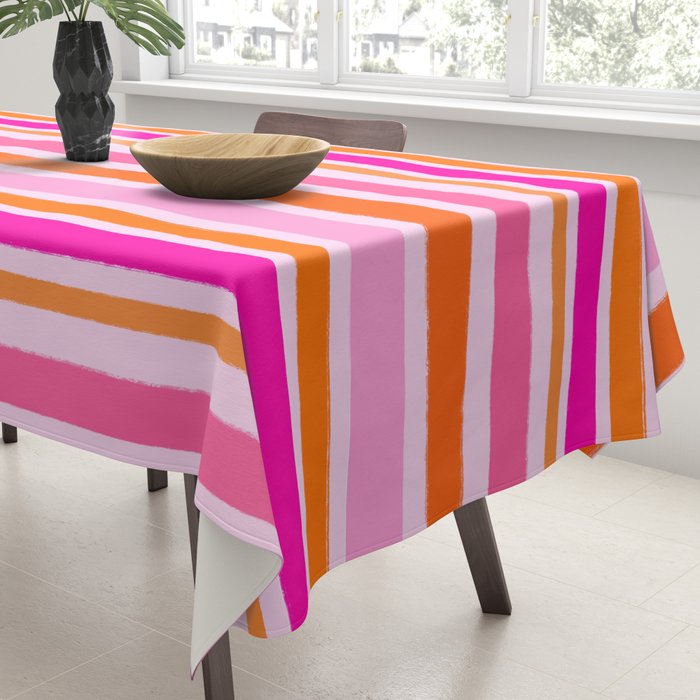 Pink and Orange Stripes Freehand Tablecloth Gallery Image 3