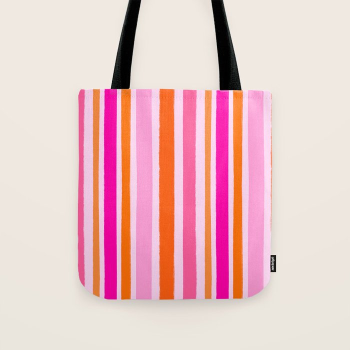 Pink and Orange Stripes Freehand Tote Bag Gallery Image 1