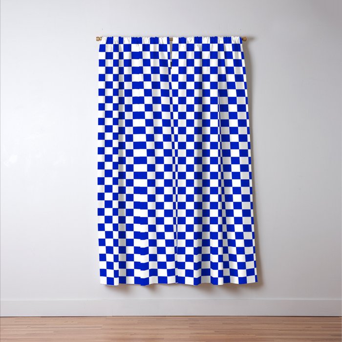 Small Cobalt Blue and White Checkerboard Pattern Window Curtain Gallery Image 3