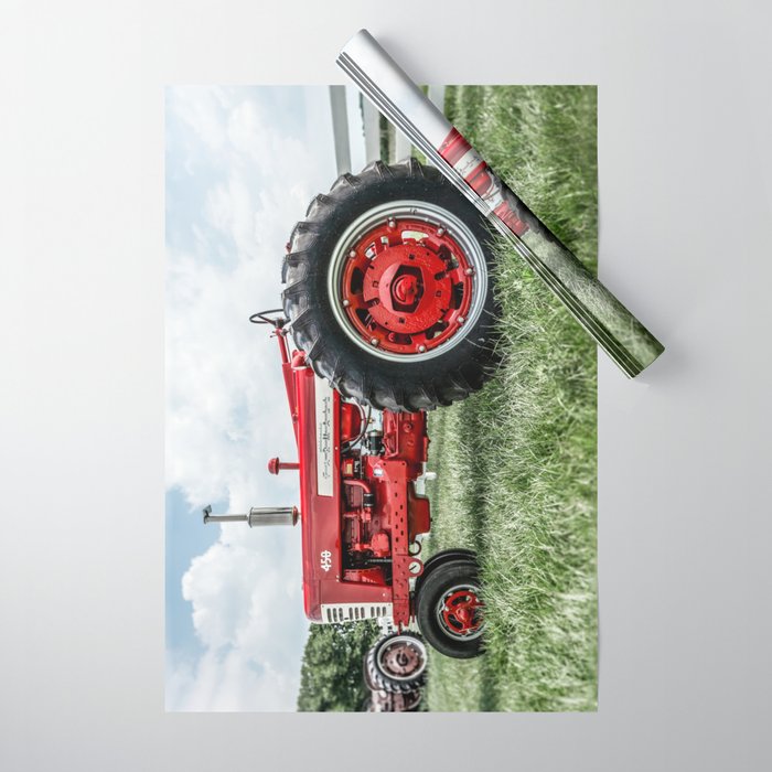Vintage IH Farmall 450 Side View Red Tractor Wrapping Paper Gallery Image 1