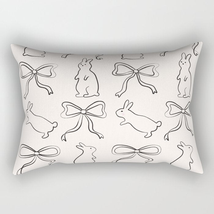 Ribbon Bows and Bunnies in Black and Linen White Rectangular Pillow Gallery Image 2