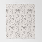 Ribbon Bows and Bunnies in Black and Linen White Throw Blanket Gallery Image 2